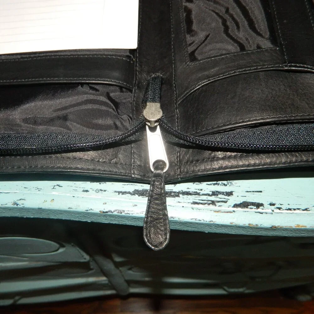 Latico Zippered Leather Portfolio Bag Black